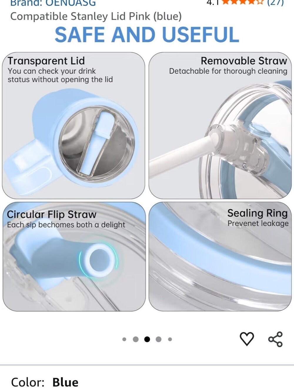 Clear Replacement Lid with Blue Accent Comparable With Stanley New